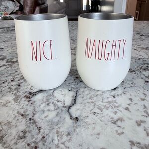 Rae Dunn White and Red Stemless Wine Tumblers